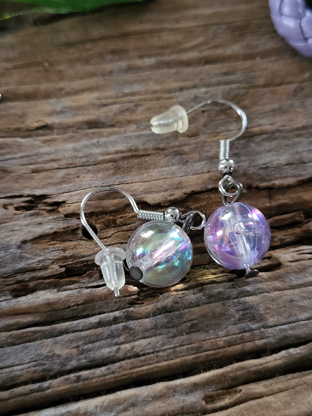 Iridescent Glass Bead Dangle Earrings